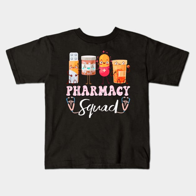 Pharmacy Squad Valentines Cute Pills Pharmacist Pharm Tech Kids T-Shirt by Neldy